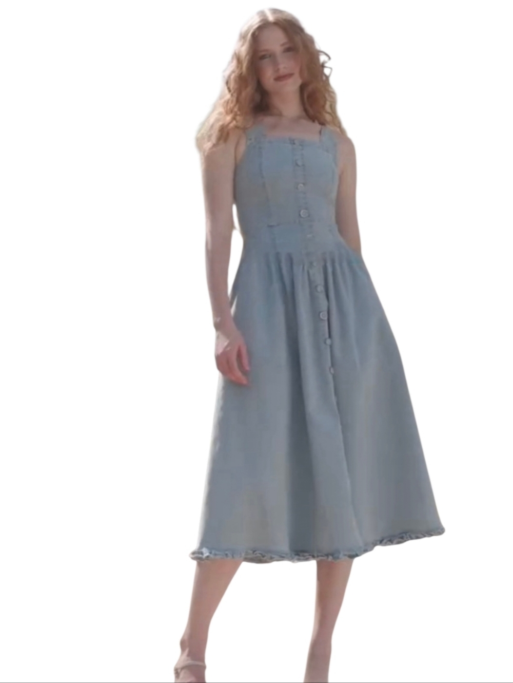 Ivy City Co. Nelly Denim Midi Dress Light Wash Button Front A-Line Size